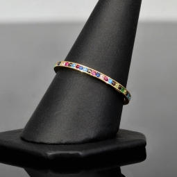 Rainbow Memory Ring aus 14K 585 Gold mit bunten, funkelnden Zirkonia bestückt in Ringgröße ca. 58-59