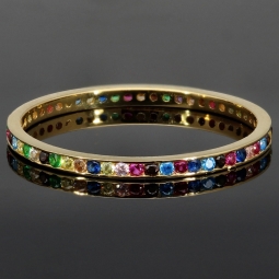 Rainbow Memory Ring aus 14K 585 Gold mit bunten, funkelnden Zirkonia bestückt in Ringgröße ca. 58-59