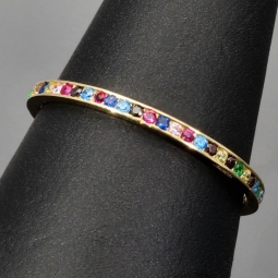 Rainbow Memory Ring aus 14K 585 Gold mit bunten, funkelnden Zirkonia bestückt in Ringgröße ca. 58-59