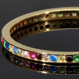 Rainbow Memory Ring aus 14K 585 Gold mit bunten, funkelnden Zirkonia bestückt in Ringgröße ca. 58-59