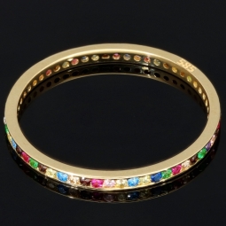 Rainbow Memory Ring aus 14K 585 Gold mit bunten, funkelnden Zirkonia bestückt in Ringgröße ca. 58-59