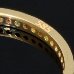 Rainbow Memory Ring aus 14K 585 Gold mit bunten, funkelnden Zirkonia bestückt in Ringgröße ca. 58-59