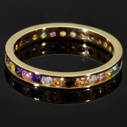 Rainbow Memory Ring aus 14K 585 Gold mit farbenfrohen, glitzerndern Zirkoniasteinen bestückt in Ringgröße ca. 50