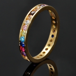 Rainbow Memory Ring aus 14K 585 Gold mit farbenfrohen, glitzerndern Zirkoniasteinen bestückt in Ringgröße ca. 50