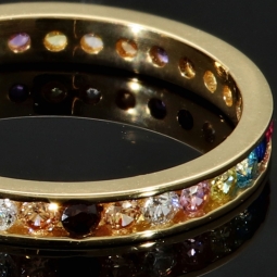 Rainbow Memory Ring aus 14K 585 Gold mit farbenfrohen, glitzerndern Zirkoniasteinen bestückt in Ringgröße ca. 50