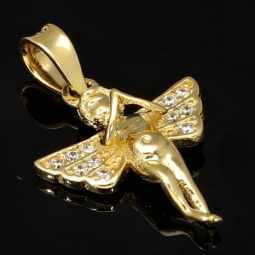 Funkelnder Engel - Anhänger - Schutzengel aus edlem 14k / 585 Gold mit Zirkonia