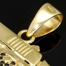 Bling Bling Pistole - Anhänger aus poliertem 585 / 14K Gold mit schwarzen Zirkoniabesatz