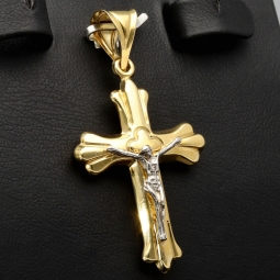 Jesus-Christus-Kreuz - Kruzifix-Anhänger aus 14k 585er Bicolor Gold (Gelbgold und Weißgold)