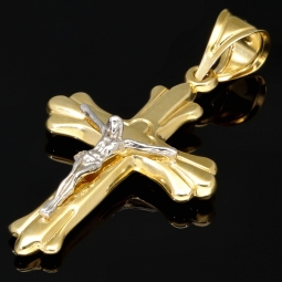 Jesus-Christus-Kreuz - Kruzifix-Anhänger aus 14k 585er Bicolor Gold (Gelbgold und Weißgold)