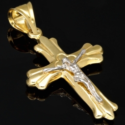 Jesus-Christus-Kreuz - Kruzifix-Anhänger aus 14k 585er Bicolor Gold (Gelbgold und Weißgold)