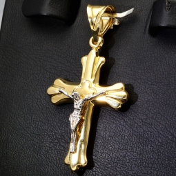 Jesus-Christus-Kreuz - Kruzifix-Anhänger aus 14k 585er Bicolor Gold (Gelbgold und Weißgold)