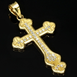 Kreuz-Anhänger aus massivem 14k / 585 Gold (Gelbgold) besetzt mit Zirkoniasteinen