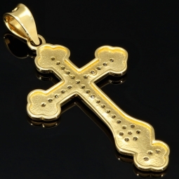 Kreuz-Anhänger aus massivem 14k / 585 Gold (Gelbgold) besetzt mit Zirkoniasteinen