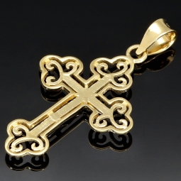 Exklusiver Jesus Christus Kreuz-Anhänger aus 14k / 585 Bicolor Gold (Gelbgold und Weißgold)