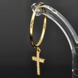 Feine Kreuz-Creolen-Ohrringe mit funkelnden Zirkoniasteinen besetzt in 585er 14K Gold