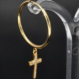 Feine Kreuz-Creolen-Ohrringe mit funkelnden Zirkoniasteinen besetzt in 585er 14K Gold