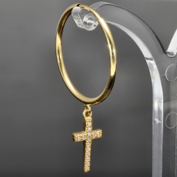 Feine Kreuz-Creolen-Ohrringe mit funkelnden Zirkoniasteinen besetzt in 585er 14K Gold