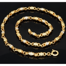 Trendige Bicolor Goldkette / Halskette aus 14K / 585 Gold (Gelbgold und Weißgold) in filigranem Greco-Design (ca. 58cm Länge und 6mm Breite