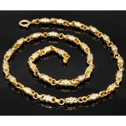 Trendige Bicolor Goldkette / Halskette aus 14K / 585 Gold (Gelbgold und Weißgold) in filigranem Greco-Design (ca. 58cm Länge und 6mm Breite