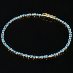 Trendiges Tennisarmband mit funkelnd, blauen Zirkoniasteinen aus 585 14K Gold in (ca. 16,5 cm Länge)