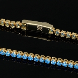 Trendiges Tennisarmband mit funkelnd, blauen Zirkoniasteinen aus 585 14K Gold in (ca. 16,5 cm Länge)