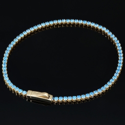 Trendiges Tennisarmband mit funkelnd, blauen Zirkoniasteinen aus 585 14K Gold in (ca. 16,5 cm Länge)