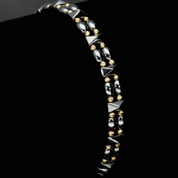 Längenverstellbares, modernes Kugel Zug-Armband mit 28 Perlen aus hochwertigem Gold in 585 / 14K und glänzenden, grauschwarzen Beads