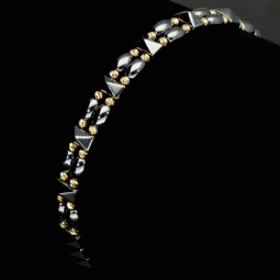 Längenverstellbares, modernes Kugel Zug-Armband mit 28 Perlen aus hochwertigem Gold in 585 / 14K und glänzenden, grauschwarzen Beads