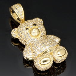 Glitzernder Teddy Bär-Anhänger aus 14K 585 Gelbgold mit Zirkonia besetzt