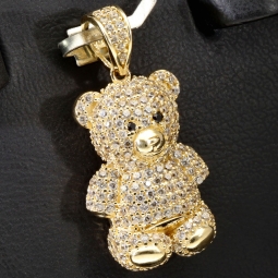 Glitzernder Teddy Bär-Anhänger aus 14K 585 Gelbgold mit Zirkonia besetzt