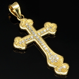 Massiver Kreuz-Anhänger - Kruzifix aus 14k / 585 Gold (Gelbgold) mit Zirkoniabesatz