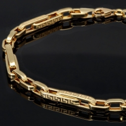 Edles Ankerarmband aus hochwertigem Gold mit Greco-Design ca. 24cm lang und 4mm breit (585 / 14k Gelbgold)