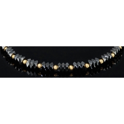 Trendiges, längenverstellbares Kugel Zug-Armband stilvollem Design mit Goldperlen in funkelndem 585 14K und schwarzen Beads (ca. 17-23 cm )