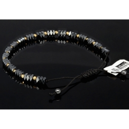 Trendiges, längenverstellbares Kugel Zug-Armband stilvollem Design mit Goldperlen in funkelndem 585 14K und schwarzen Beads (ca. 17-23 cm )