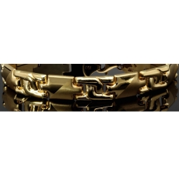 Hochwertig produziertes Gold-Armband aus 14K 585 Gelbgold (ca. 22 cm Länge, 10mm Breite) mit halb poliertem und halb mattiertem Design