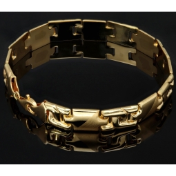 Hochwertig produziertes Gold-Armband aus 14K 585 Gelbgold (ca. 22 cm Länge, 10mm Breite) mit halb poliertem und halb mattiertem Design