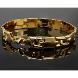 Hochwertig produziertes Gold-Armband aus 14K 585 Gelbgold (ca. 22 cm Länge, 10mm Breite) mit halb poliertem und halb mattiertem Design