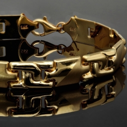 Hochwertig produziertes Gold-Armband aus 14K 585 Gelbgold (ca. 22 cm Länge, 10mm Breite) mit halb poliertem und halb mattiertem Design