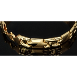 Hochwertig produziertes Gold-Armband aus 14K 585 Gelbgold (ca. 22 cm Länge, 10mm Breite) mit halb poliertem und halb mattiertem Design