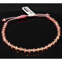 Trendiges, längenverstellbares Kugel Zug-Armband mit Goldperlen in 585 14K und funkelnden, transparenten, rosa Beads zum Schnäppchenpreis