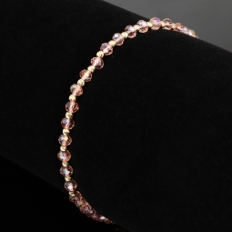 Trendiges, längenverstellbares Kugel Zug-Armband mit Goldperlen in 585 14K und funkelnden, transparenten, rosa Beads zum Schnäppchenpreis