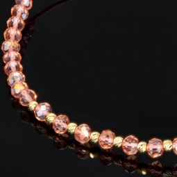 Trendiges, längenverstellbares Kugel Zug-Armband mit Goldperlen in 585 14K und funkelnden, transparenten, rosa Beads zum Schnäppchenpreis