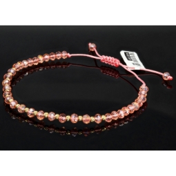 Trendiges, längenverstellbares Kugel Zug-Armband mit Goldperlen in 585 14K und funkelnden, transparenten, rosa Beads zum Schnäppchenpreis