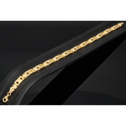 Gold-Armband aus wertvollem 14K 585er Gelbgold (ca. 21 cm Länge und 6mm Breite) mit halb poliertem und halb mattiertem Design