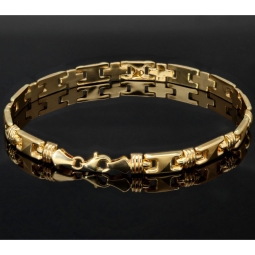 Gold-Armband aus wertvollem 14K 585er Gelbgold (ca. 21 cm Länge und 6mm Breite) mit halb poliertem und halb mattiertem Design