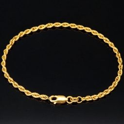 Twist-Armband / Kordelarmband aus funkelndem Gold (585er 14k Gelbgold), ca. 2,5 mm breit, 19,5 cm lang