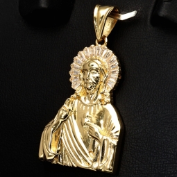 Jesus Christus-Anhänger aus edlem 14k / 585 Gold (Gelbgold) mit glitzernden Zirkonia