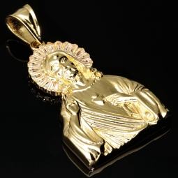 Jesus Christus-Anhänger aus edlem 14k / 585 Gold (Gelbgold) mit glitzernden Zirkonia