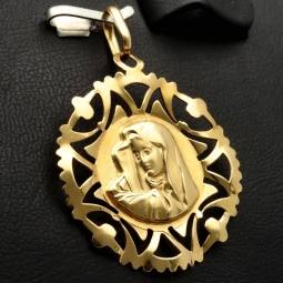 Heilige Maria - Filigraner Anhänger aus glänzendem Gelbgold (585er 14 Karat Gold)