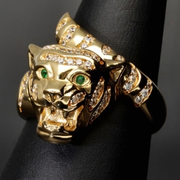 Funkelnder Goldring mit Panther-Motiv aus 585 14 Karat Gold (Gelbgold) mit Zirkonia RG ca. 58